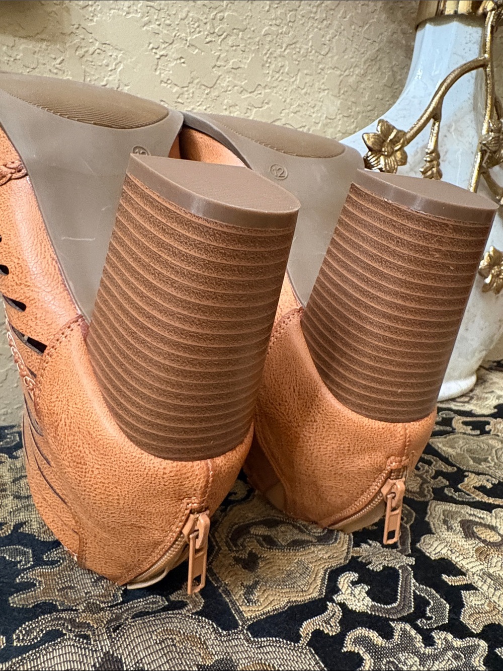 torrid Tan Open-Toe Cutout Ankle Heeled Boots - Picture 4 of 4